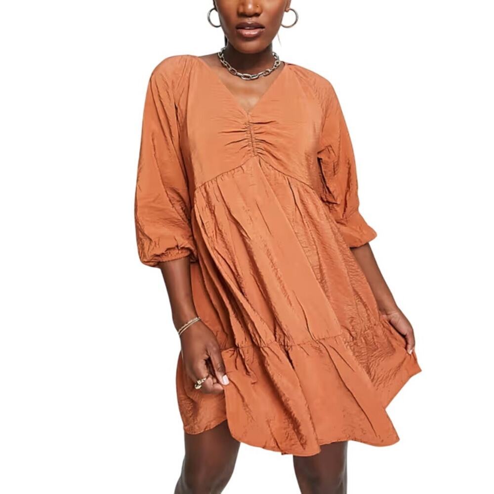 Mango Teracotta Orange V Neck Poplin Smock‎ Dress